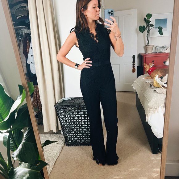 Rachel Zoe Reesa Scalloped Lace Jumpsuit, Black, 2 - Picture 10 of 12